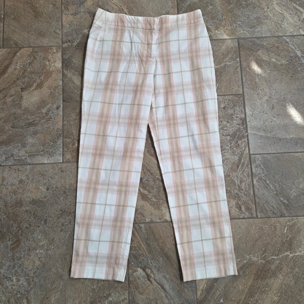 Burberry London Plaid Capri Trousers Women US 4 UK 6 Beige Pink White Fresh